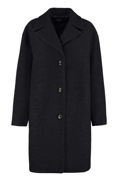 A.p.c. Ninh Single-breasted Wool-bouclé Coat In Navy | ModeSens