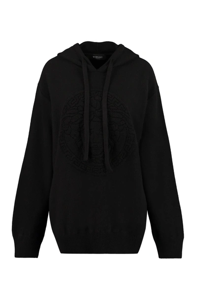 Shop Versace Knitted Hoodie In Black