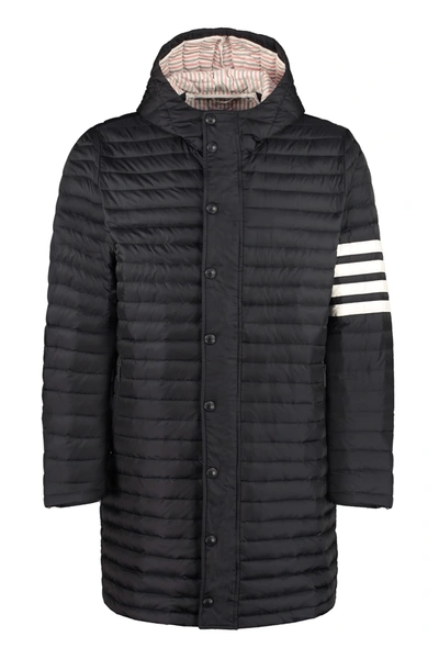 Shop Thom Browne Long Hooded Down Jacket In Blue