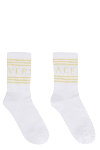 Shop Versace Cotton Socks With Logo In White