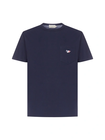 Shop Maison Kitsuné Tricolor Fox Patch-chest Pocket Cotton T-shirt In Navy