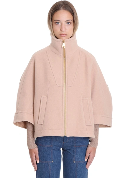 Shop Chloé Coat In Rose-pink Wool