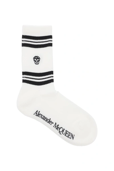 Shop Alexander Mcqueen Sport Stripe Skull Socks In White Black (white)