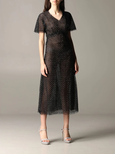Shop Ermanno Scervino Dress  Lace Dress With Rhinestones In Black