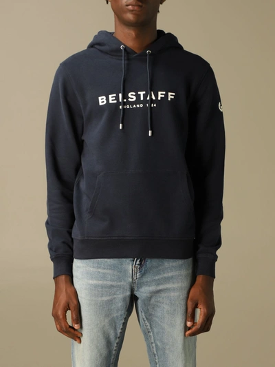 Shop Belstaff Cotton Sweatshirt With Logo In Blue