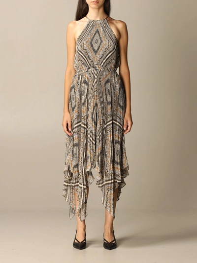 Shop Michael Michael Kors Dress  Long Pleated Dress With Pattern In Multicolor