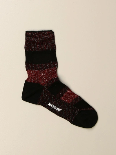 Shop Missoni Socks In Lurex Knit With Bands In Red
