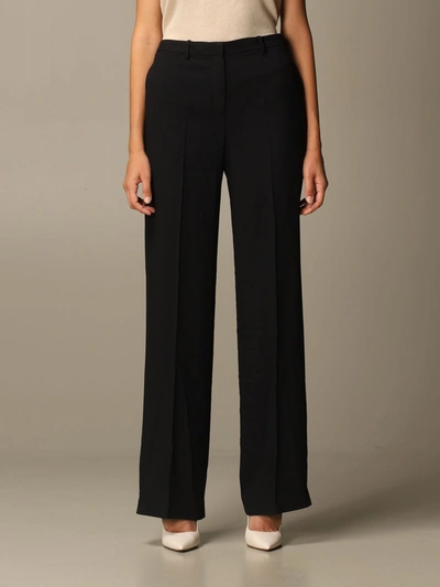 Shop Theory Trousers In Wide Cr&ecirc;pe In Black