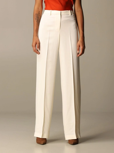 Shop Theory Trousers In Wide Cr&ecirc;pe In Ivory