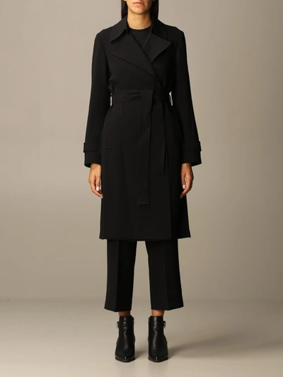 Shop Theory Coat In Cr&ecirc;pe Dressing Gown With Belt In Black