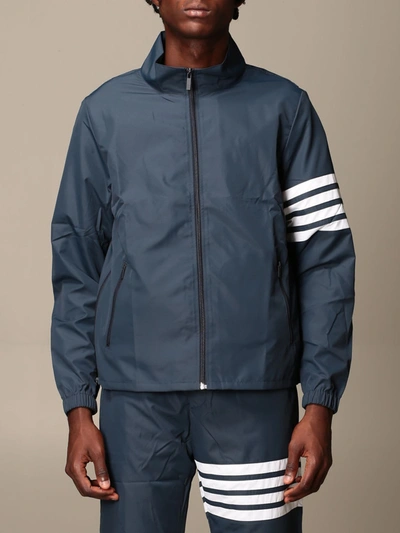Shop Thom Browne Nylon Jacket With Bands In Navy