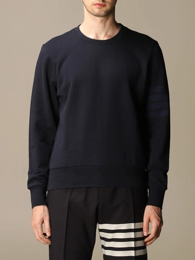 Shop Thom Browne Cotton Sweater With Bands In Navy
