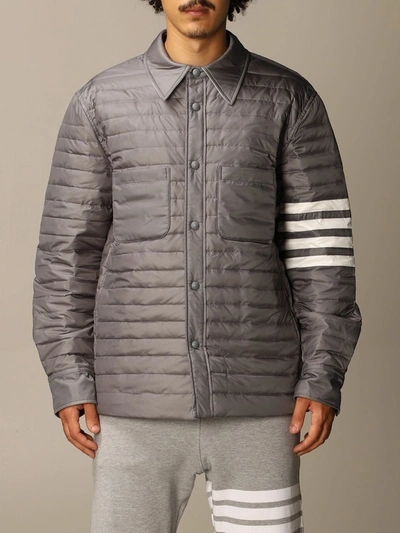 Shop Thom Browne Nylon Jacket With Stripes In Charcoal