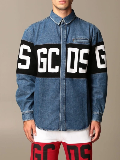 Shop Gcds Jacket  Denim Shirt With Logo