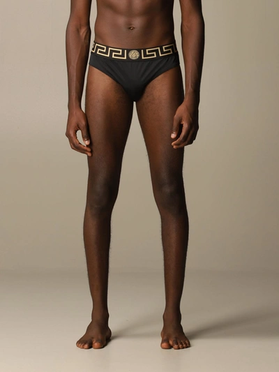 Shop Versace Swimsuit With Medusa And Greek Key In Black