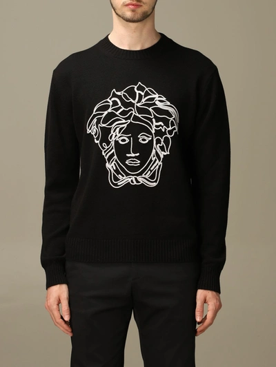 Shop Versace Sweater With Jacquard Medusa Logo In Black