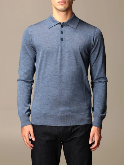 Shop Emporio Armani Polo Shirt In Basic Virgin Wool In Gnawed Blue