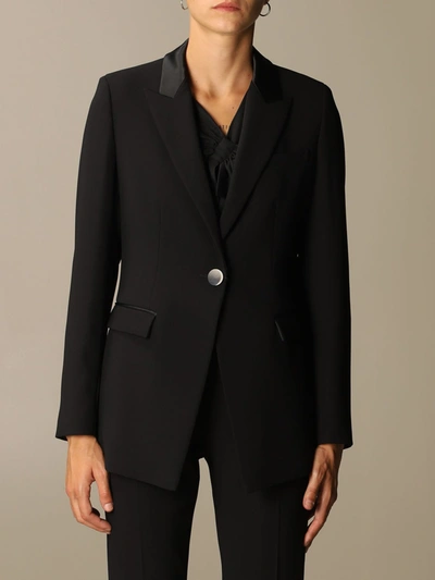 Shop Emporio Armani Single-breasted Jacket In Technical Fabric And Satin In Black