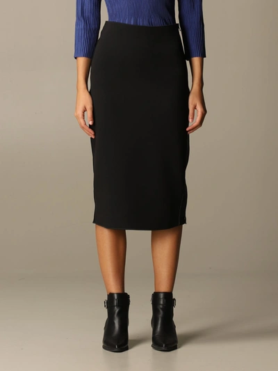 Shop Emporio Armani Pencil Skirt With Leather Edges In Black