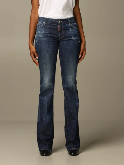 Shop Dsquared2 Flare Fit Jeans With Breaks In Denim