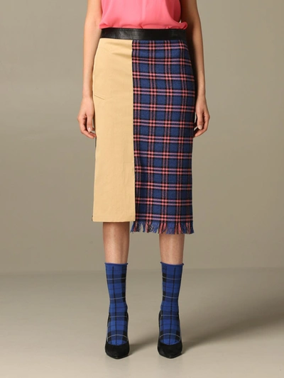 Shop Boutique Moschino Skirt Moschino Boutique Midi Skirt In Check Mix Wool Blend In Blue