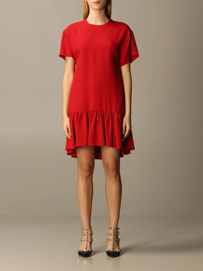 Shop Red Valentino Dress  Short Dress In Satin With Flounce