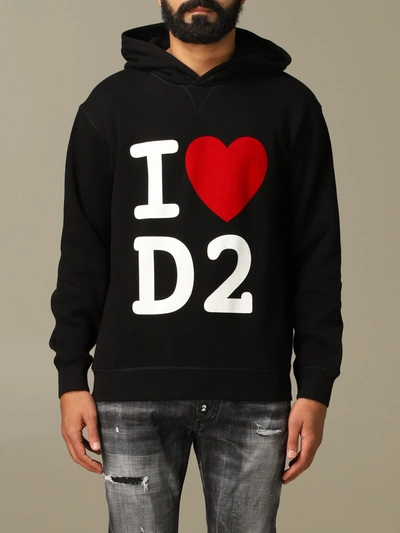 Shop Dsquared2 Cotton Sweatshirt With I Love D2 Logo In Black
