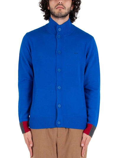 Shop Sun 68 Cardigan Buttons Color Rib - Light Blue In Blu Elettrico