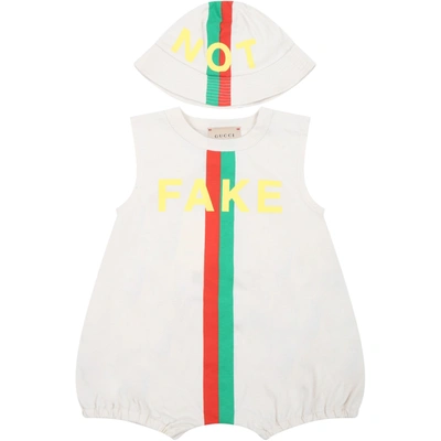 Shop Gucci Beige Set For Babykids With Web Detail