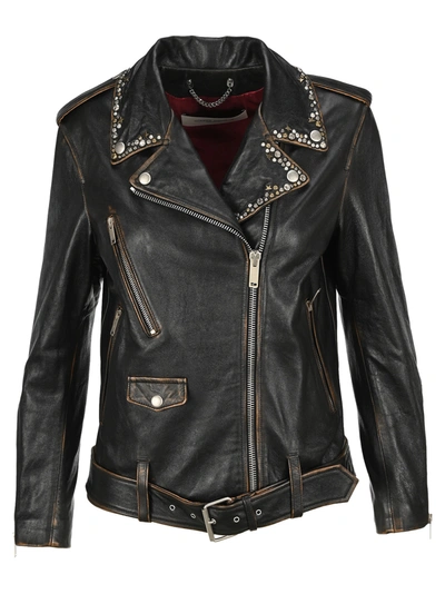 Shop Golden Goose Stud Embellished Leather Jacket In Black