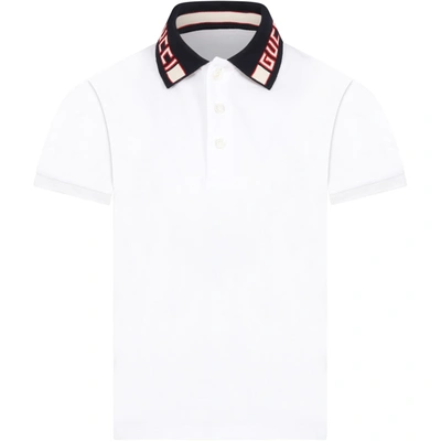 Shop Gucci White Polo T-shirt For Kids With Logo