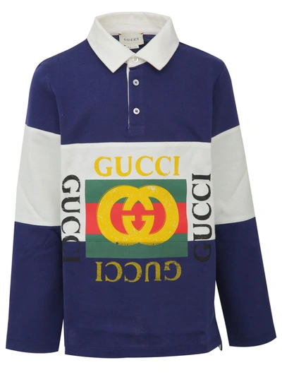 Shop Gucci Polo Shirt  Junior In Blue