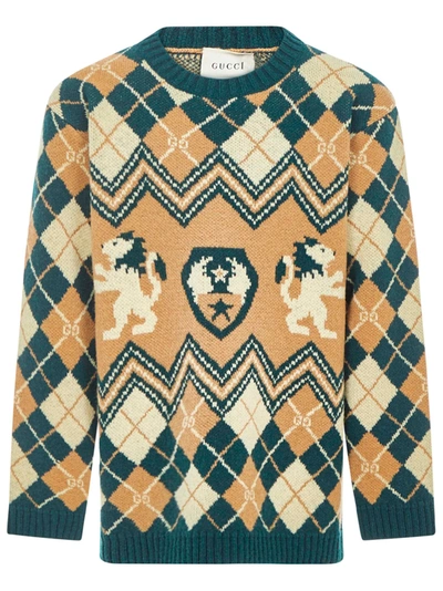 Shop Gucci Junior Sweater In Cammello/multicolor