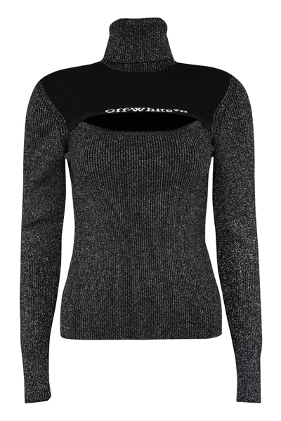 Shop Off-white Ribbed Lurex Sweater In Black