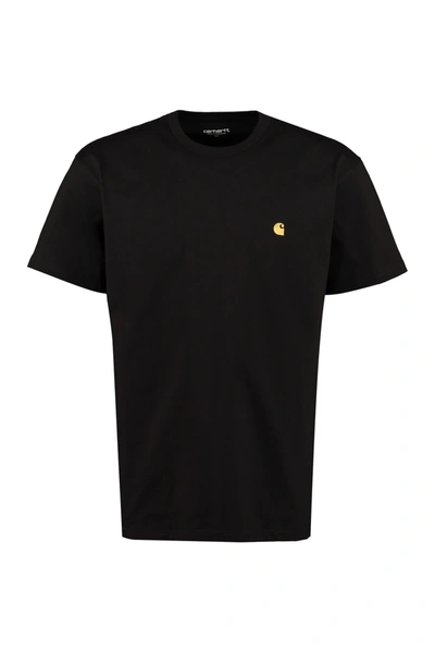 Shop Carhartt Logo Cotton T-shirt In Black