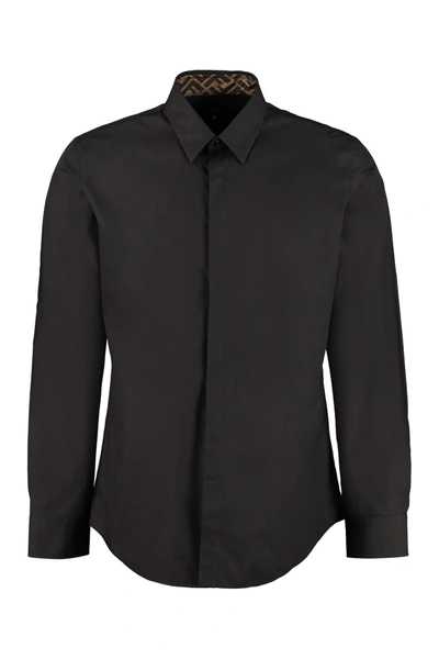 Shop Fendi Cotton Poplin Shirt In Black