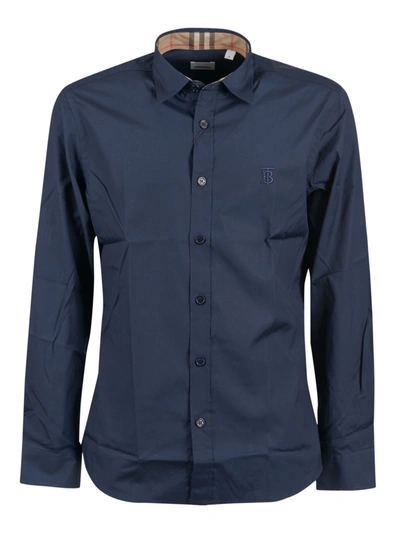 Shop Burberry Collar Checked Shirt In Navy
