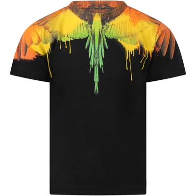 Shop Marcelo Burlon County Of Milan Black T-shirt For Boy With Iconic Wings