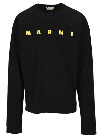 Shop Marni Long Sleeved Organic Jersey T-shirt In Black