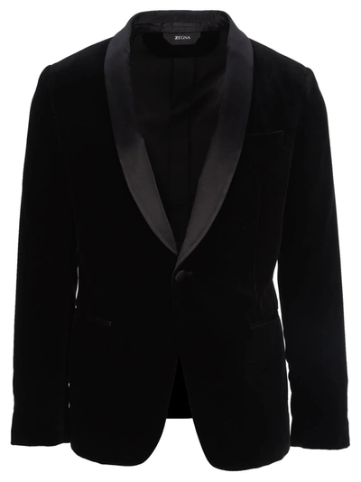 Shop Z Zegna Z-zegna Tuxedo Blazer In Black