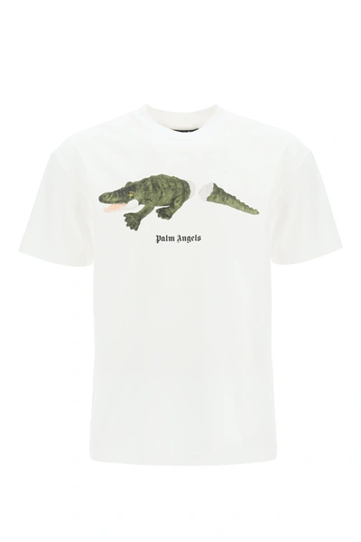 Shop Palm Angels Croco Print T-shirt In White Green