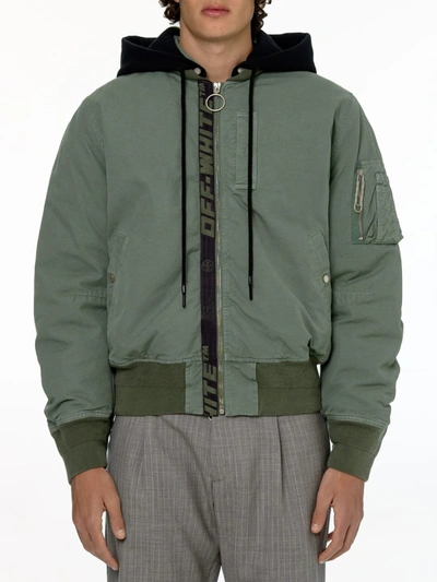 Shop Off-white Bomber Jacket Green In Green Black