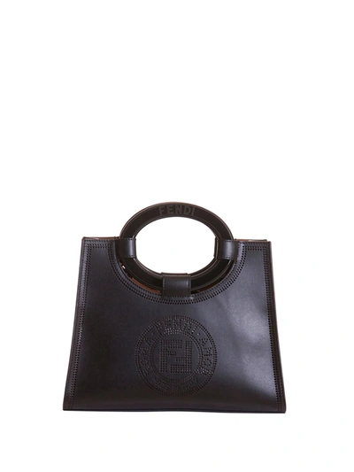 Shop Fendi Logo Perforated Tote Black Bag