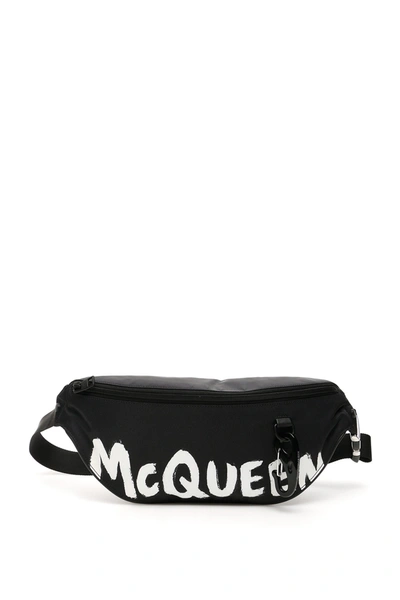Shop Alexander Mcqueen Graffiti Logo Beltbag In Black/white
