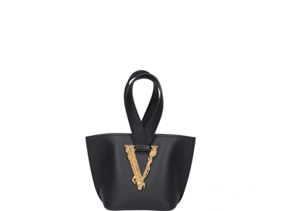 Shop Versace Virtus Bucket Bag In Black