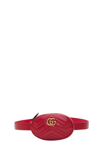 Shop Gucci Gg Marmon Belt Bag In Chevron Leather In Rosso