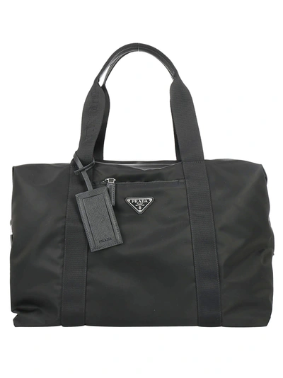 Shop Prada Logo Black Weekend Bag In Nero