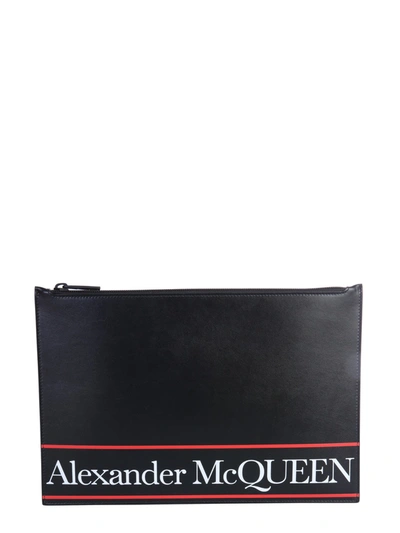 Shop Alexander Mcqueen Pouch With Logo In Nero