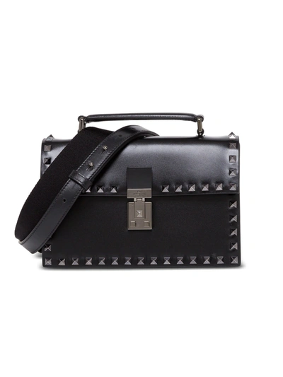 Shop Valentino Rockstud Crossbody Bag In Black Leather In Nero