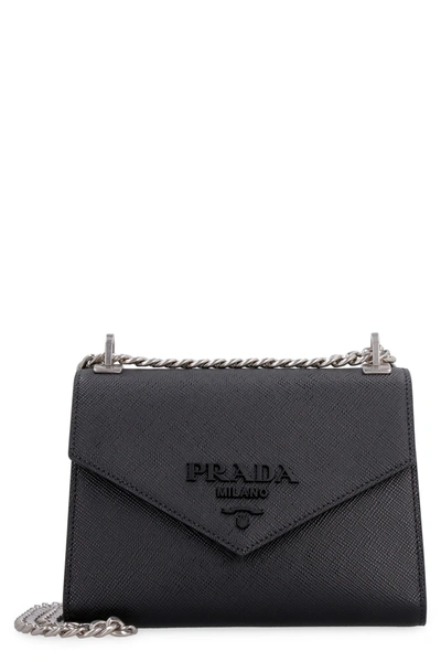 Shop Prada Monochrome Saffiano Leather Shoulder Bag In Nero.